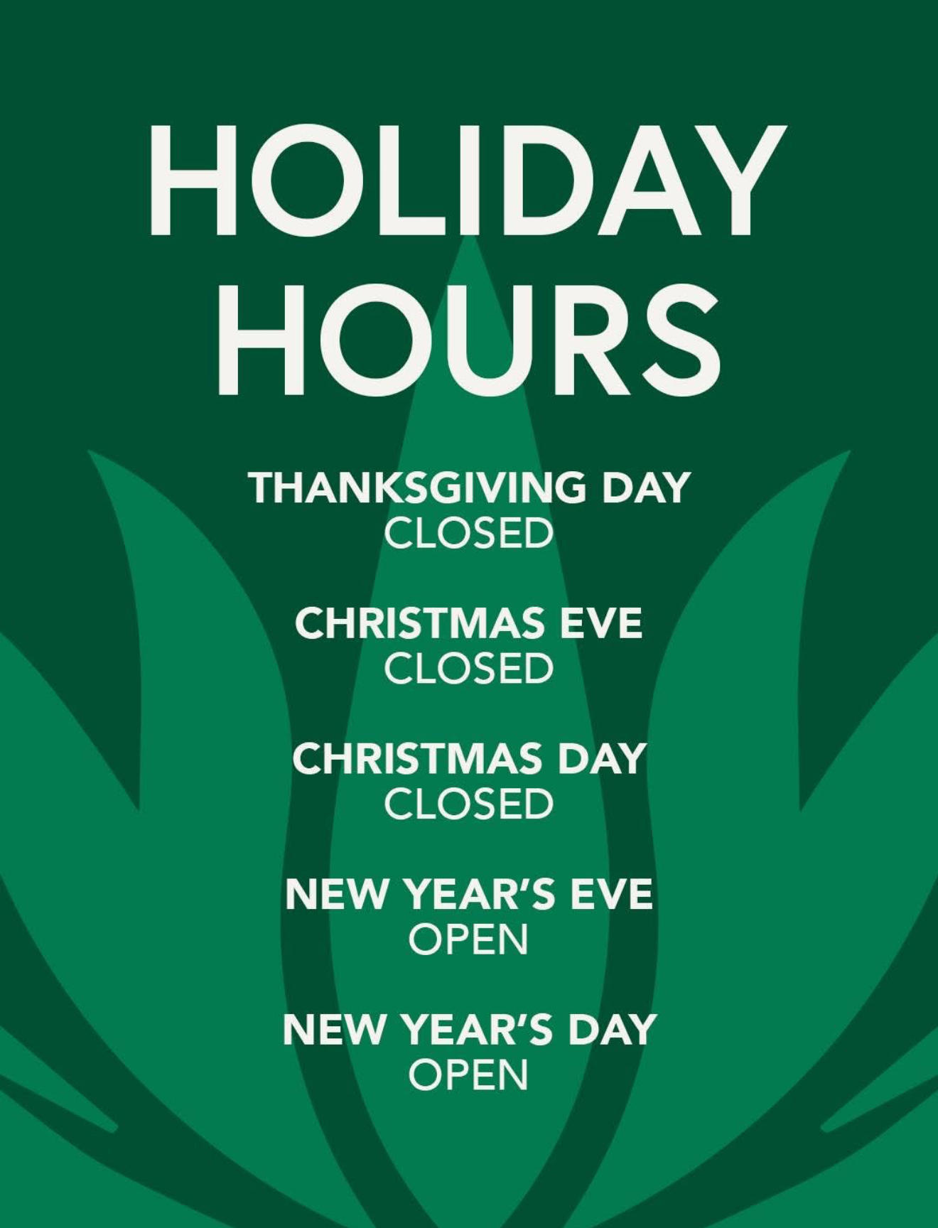 Holiday Schedule